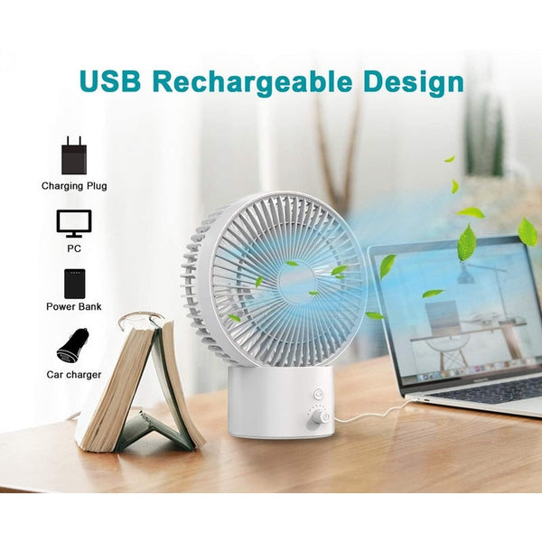 Oscillating Desk Fan 8 Inch Usb Table With Speeds Rechargeable Battery Operated Dial Switch For Desktop Office Bedside Bedroom White Portable Fans