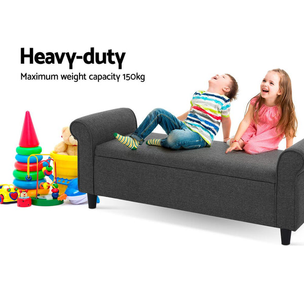 Artiss Storage Blanket Box 126Cm Linen Fabric Arm Foot Stool Couch Large Blanket Boxes