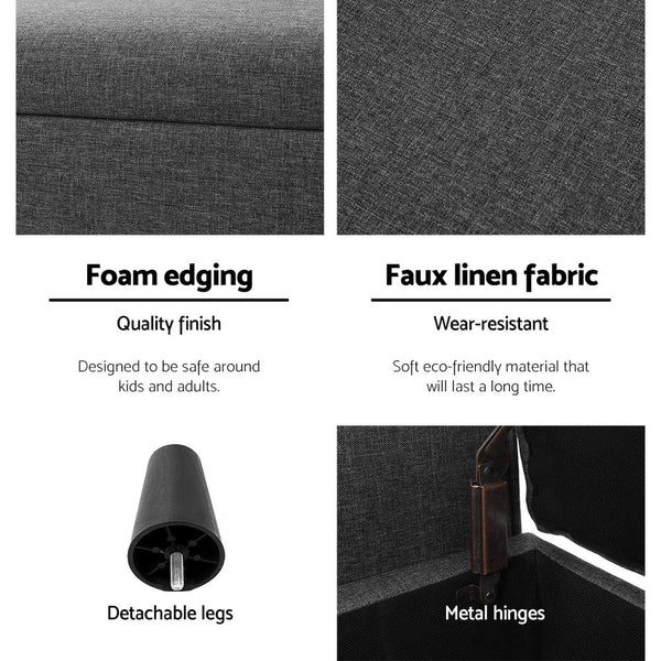 Artiss Storage Blanket Box 126Cm Linen Fabric Arm Foot Stool Couch Large Blanket Boxes