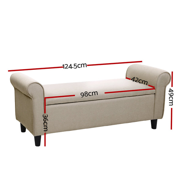 Artiss Storage Blanket Box Linen Fabric Arm Foot Stool Couch Chest Large Blanket Boxes