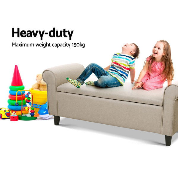 Artiss Storage Blanket Box Linen Fabric Arm Foot Stool Couch Chest Large Blanket Boxes