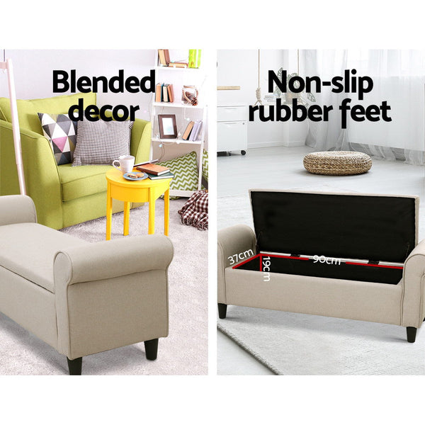 Artiss Storage Blanket Box Linen Fabric Arm Foot Stool Couch Chest Large Blanket Boxes