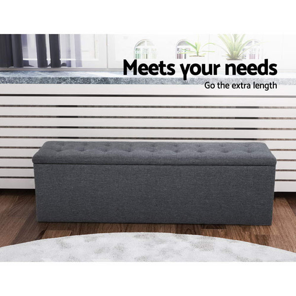 Artiss Storage Blanket Box Linen Foot Stool Rest Chest Couch Grey Ottomans Footstools & Poufs