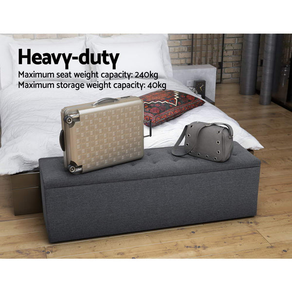 Artiss Storage Blanket Box Linen Foot Stool Rest Chest Couch Grey Ottomans Footstools & Poufs