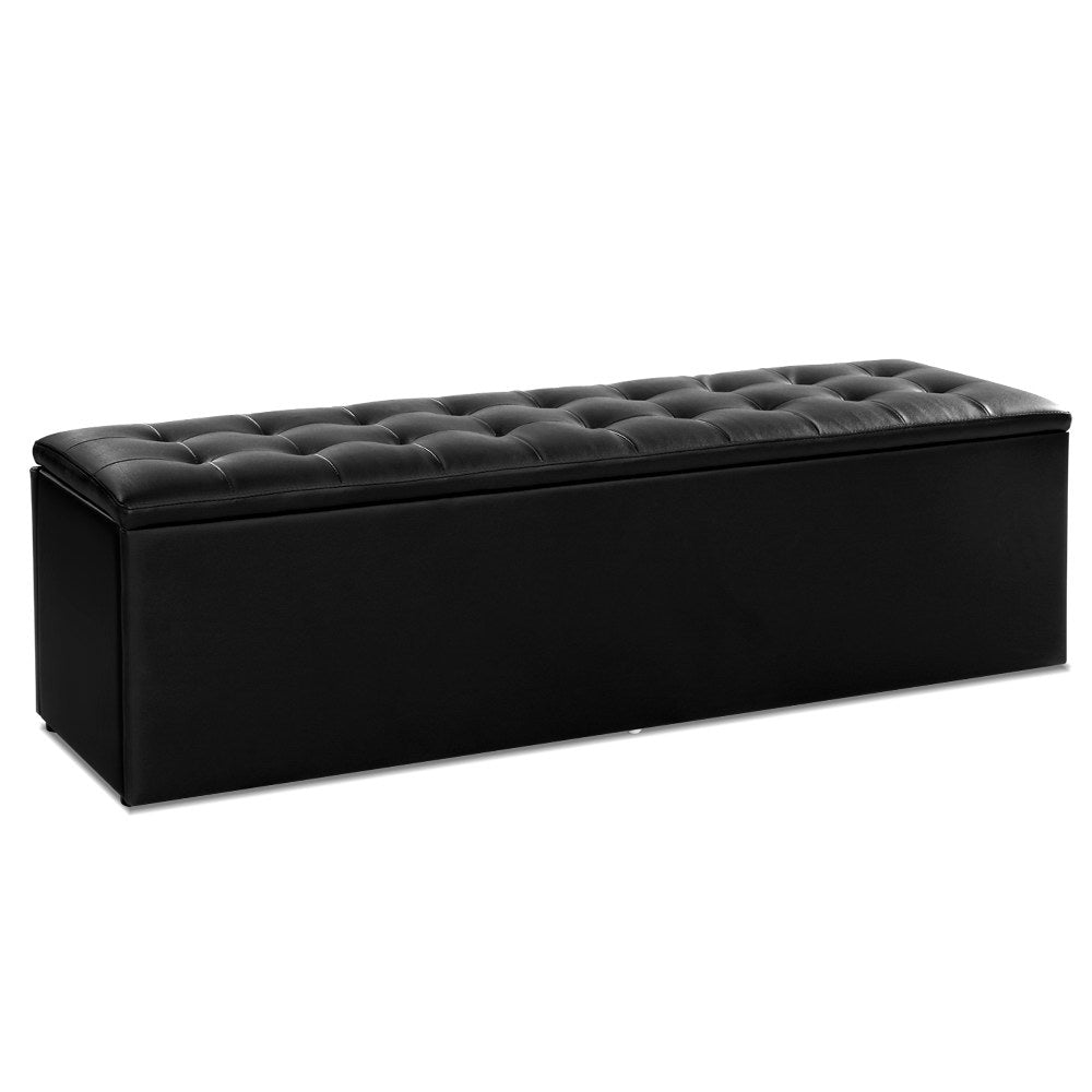 Artiss Storage Blanket Box Black Large Leather Rest Chest Toy Foot Stool Ottomans Footstools & Poufs