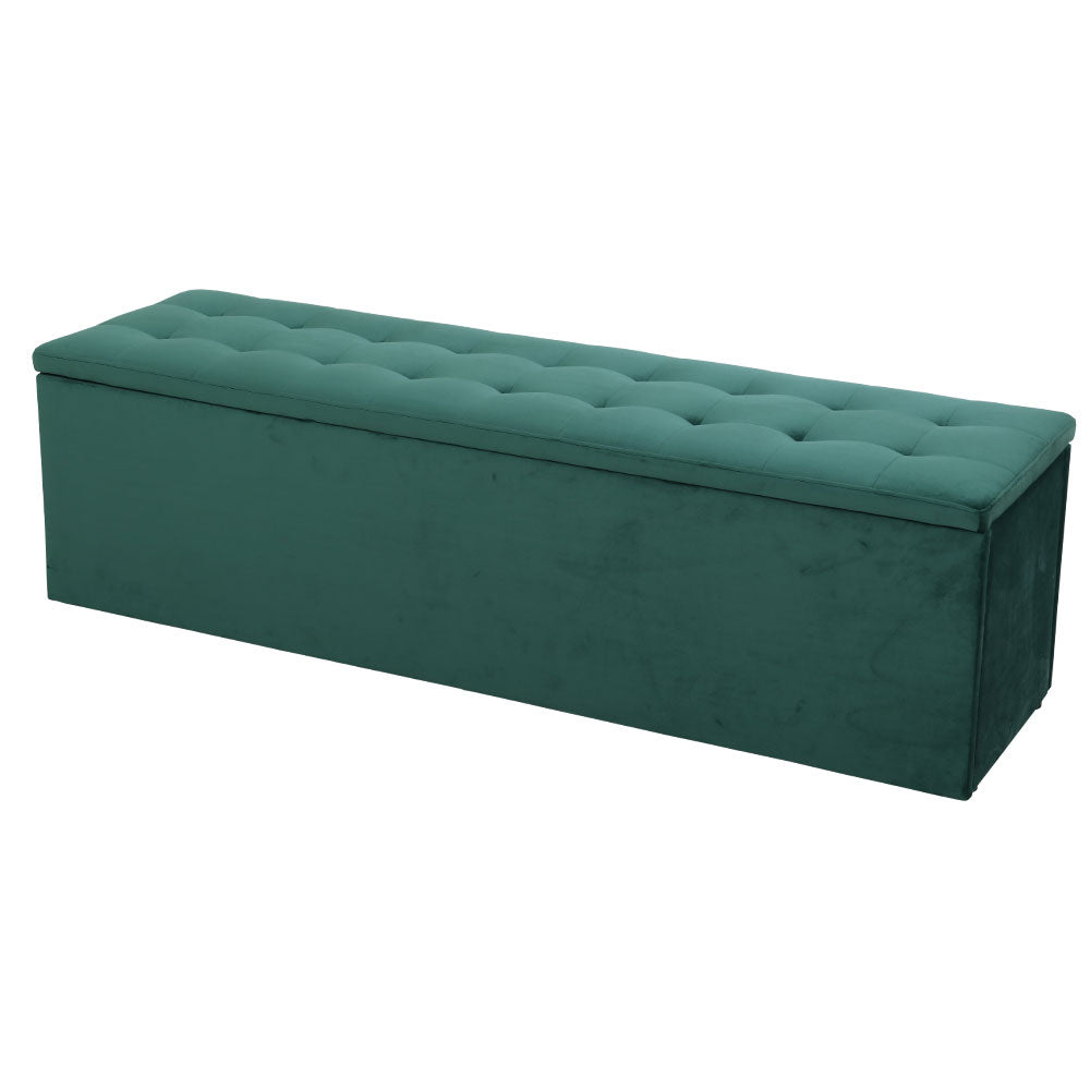 Artiss Storage Blanket Box Velvet Foot Stool Rest Chest Couch Green Ottomans Footstools & Poufs