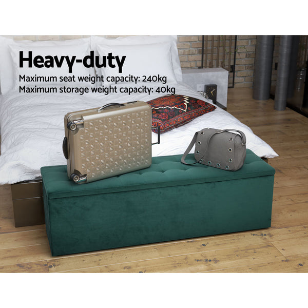 Artiss Storage Blanket Box Velvet Foot Stool Rest Chest Couch Green Ottomans Footstools & Poufs