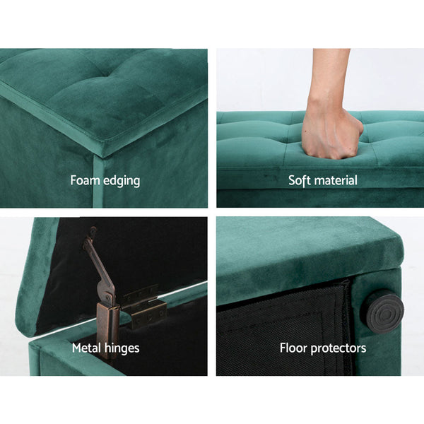 Artiss Storage Blanket Box Velvet Foot Stool Rest Chest Couch Green Ottomans Footstools & Poufs