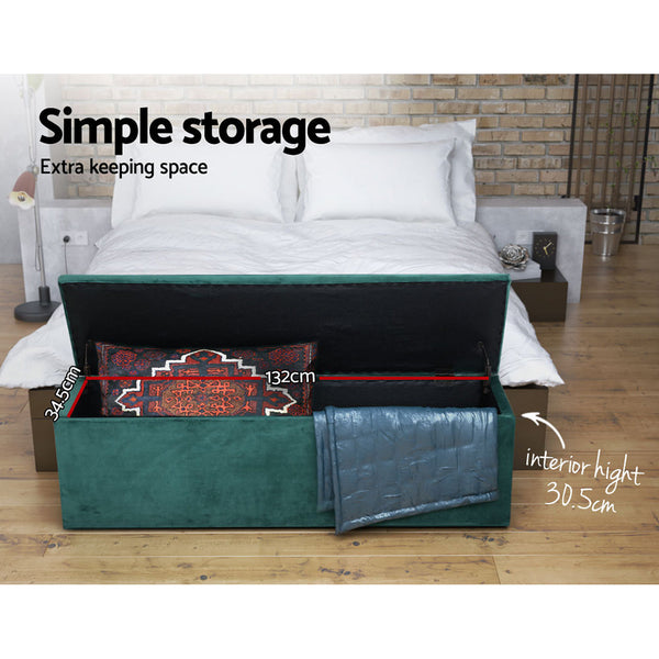 Artiss Storage Blanket Box Velvet Foot Stool Rest Chest Couch Green Ottomans Footstools & Poufs