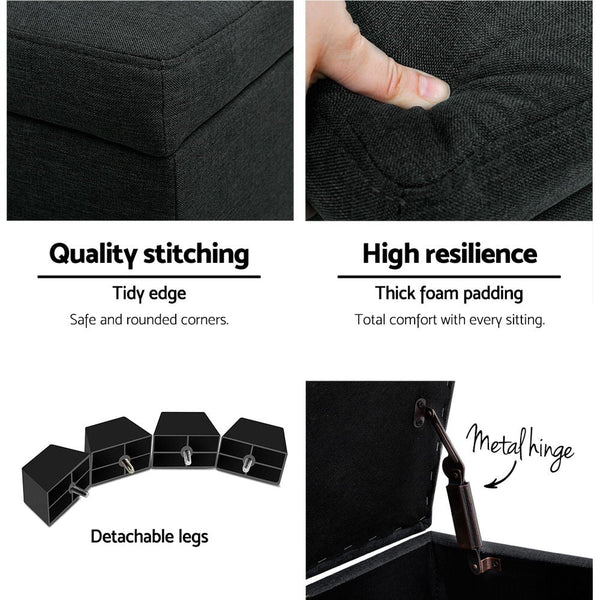 Artiss Premium Storage Charcoal Ottomans Footstools & Poufs