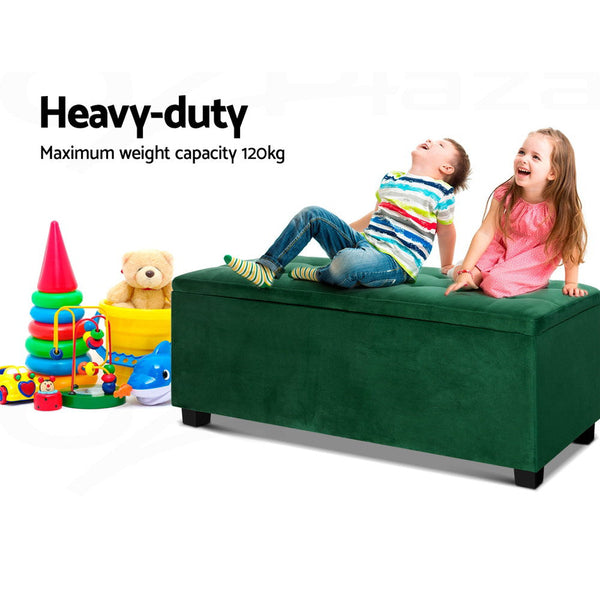 Artiss Storage Blanket Box Velvet Footstool Rest Chest Couch Toy Green Blanket Boxes