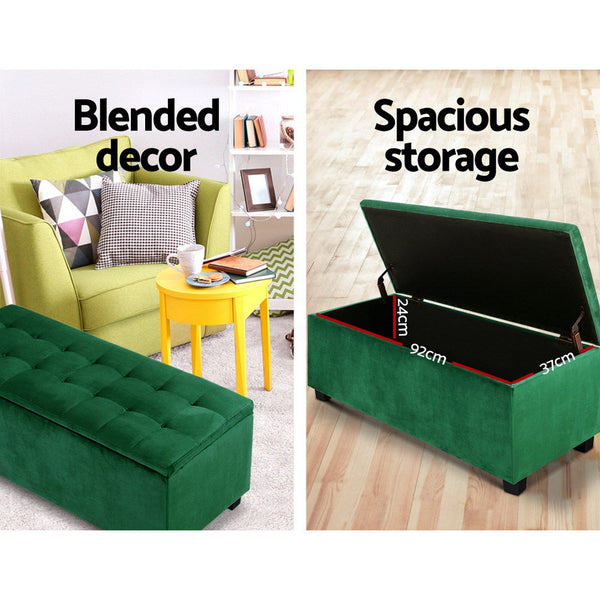 Artiss Storage Blanket Box Velvet Footstool Rest Chest Couch Toy Green Blanket Boxes