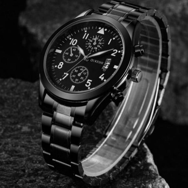 Veile Studios Men Fashion Stainless Steel Band Sports Watch With Calendar Black Watches