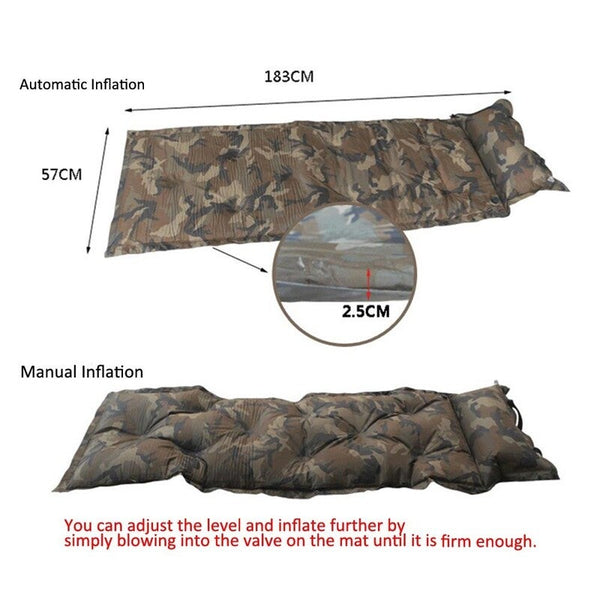 Outdoor Camping Camouflage Automatic Inflatable Mattress One Person Self Inflating Moistureproof Tent With Pillow Army Green Sleeping Mats