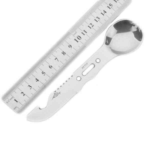 Outdoor Camping Picnic Titanium Spoon Tableware Stainless Knife Fork Whistle Silver Multi Tools