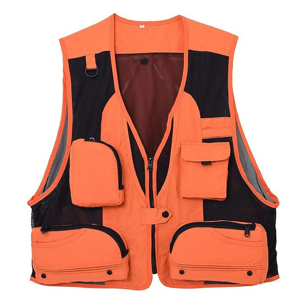 Outdoor Fishing Waistcoat Sleeveless Mesh Jacket Orange Vests