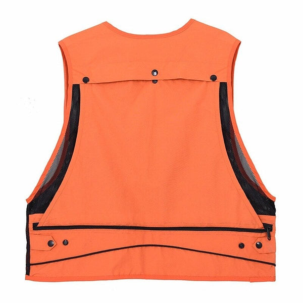 Outdoor Fishing Waistcoat Sleeveless Mesh Jacket Orange Vests