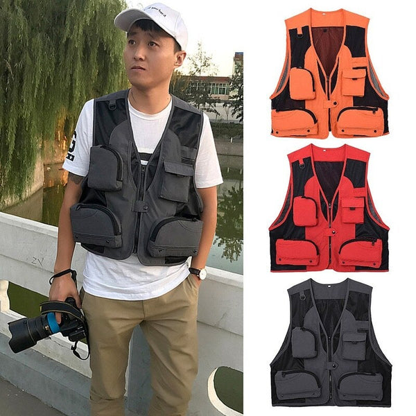 Outdoor Fishing Waistcoat Sleeveless Mesh Jacket Orange Vests