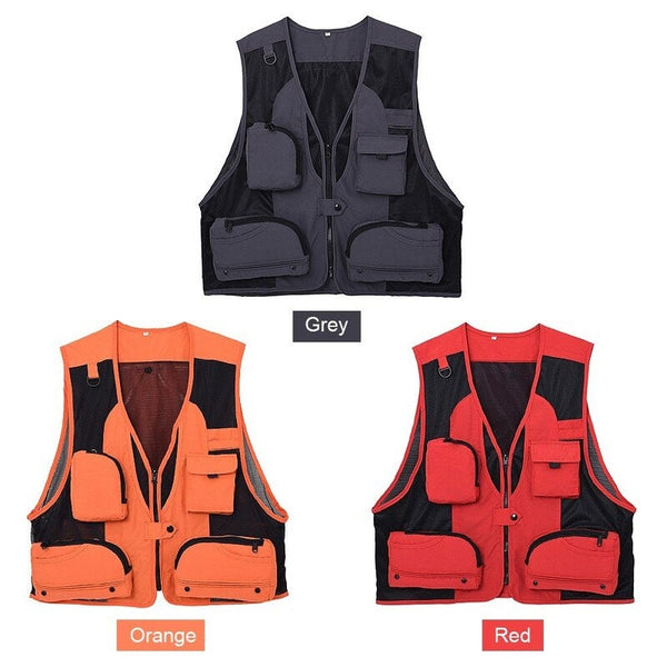 Outdoor Fishing Waistcoat Sleeveless Mesh Jacket Orange Vests