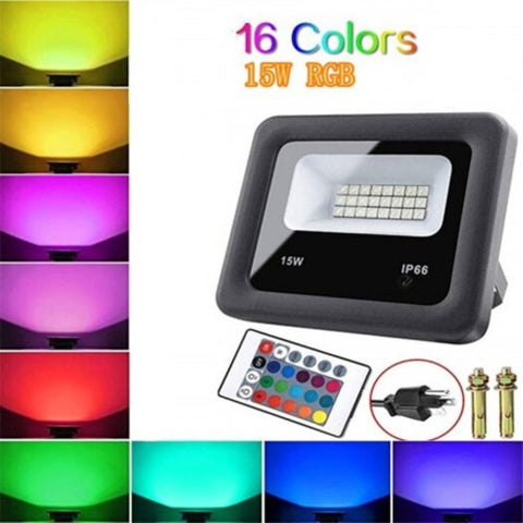 Outdoor Led Flood Lights Rgb Colour Changing Waterproof Wall Remote Control Security & Floodlights