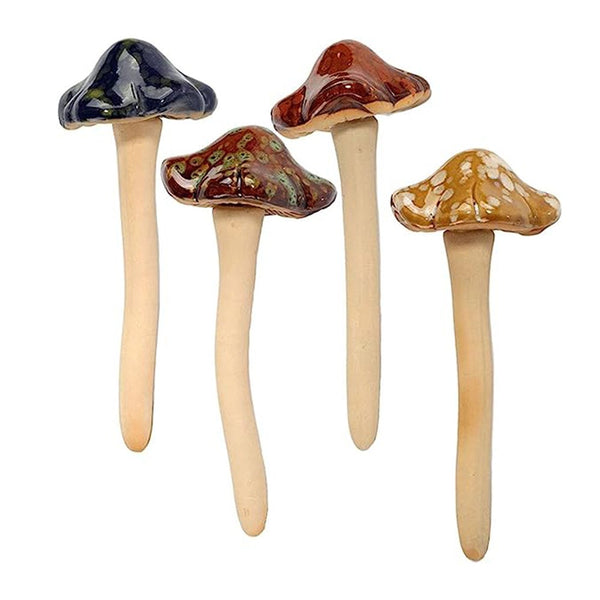 Outdoor Miniature Mushrooms 4 Piece Garden Ornament Set Ceramic Ornaments & Statues