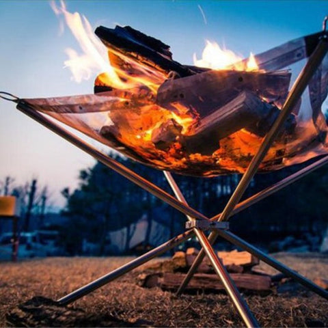 Outdoor Portable Folding Stove Camping Fire Pit Stainless Steel Mesh Stand Holder