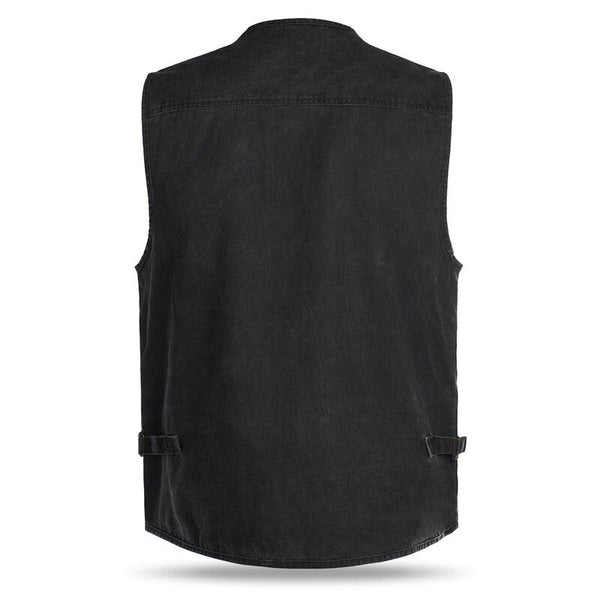 Outdoor Sleeveless Zipper Fishing Jacket Multi Pockets Denim Vest Black Vests