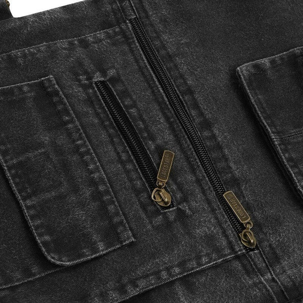 Outdoor Sleeveless Zipper Fishing Jacket Multi Pockets Denim Vest Black Vests