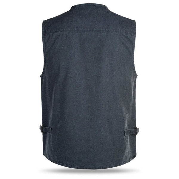Outdoor Sleeveless Zipper Fishing Jacket Multi Pockets Denim Vest Blue Vests