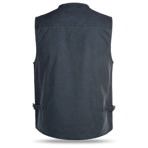 Outdoor Sleeveless Zipper Fishing Jacket Multi Pockets Denim Vest Blue