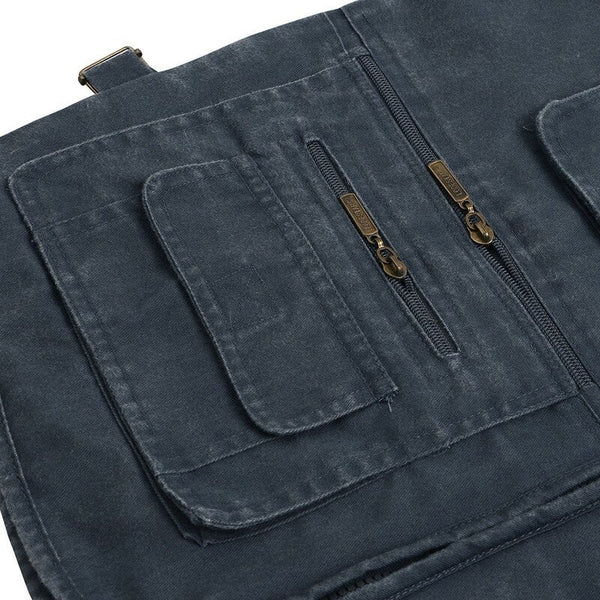 Outdoor Sleeveless Zipper Fishing Jacket Multi Pockets Denim Vest Blue Vests