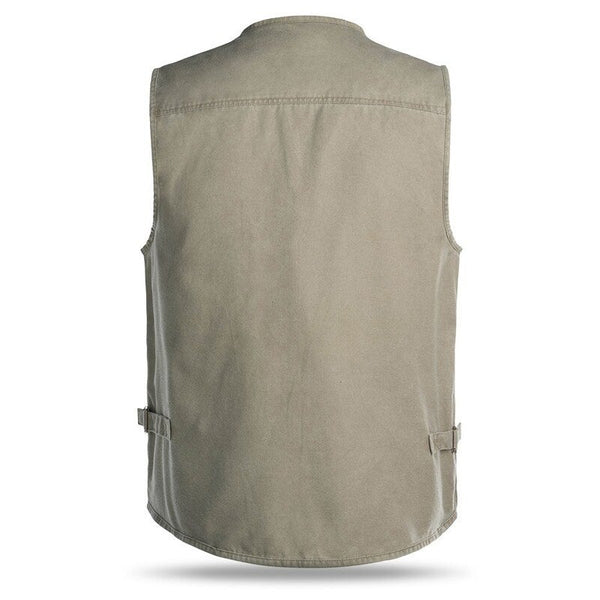 Outdoor Sleeveless Zipper Fishing Jacket Multi Pockets Light Khaki Vests