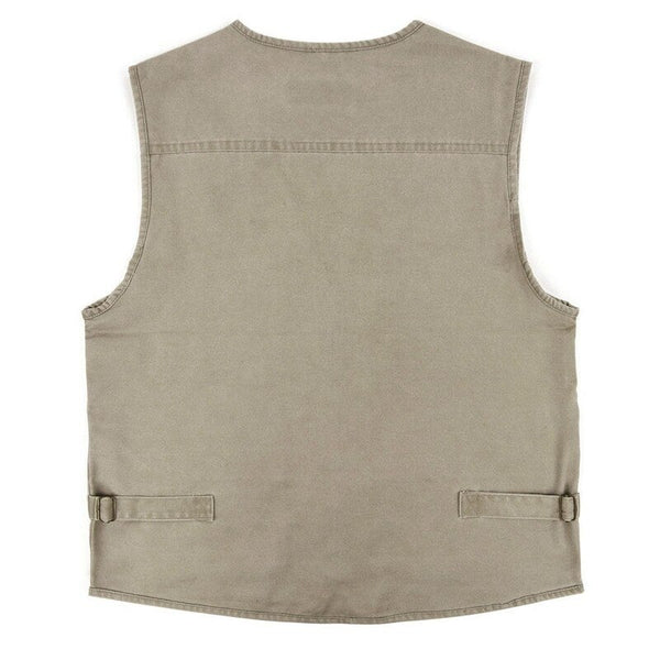 Outdoor Sleeveless Zipper Fishing Jacket Multi Pockets Light Khaki Vests