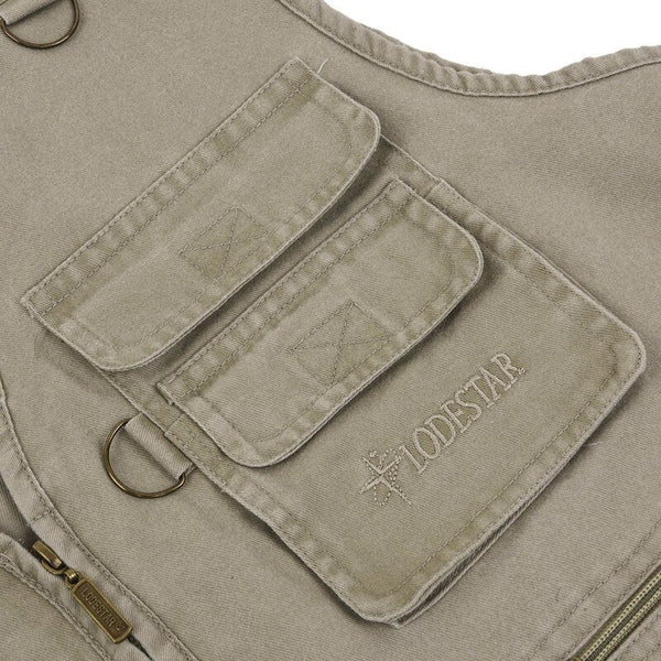 Outdoor Sleeveless Zipper Fishing Jacket Multi Pockets Light Khaki Vests