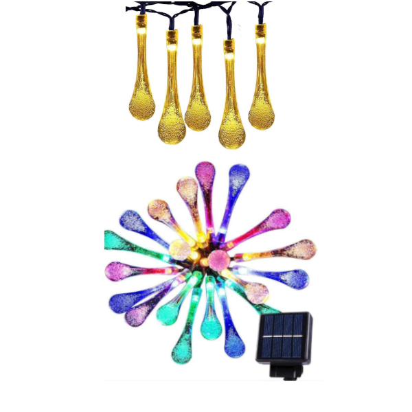 Outdoor Solar Garden Water Drop Shape 10M 100 Led Decoration String Lights