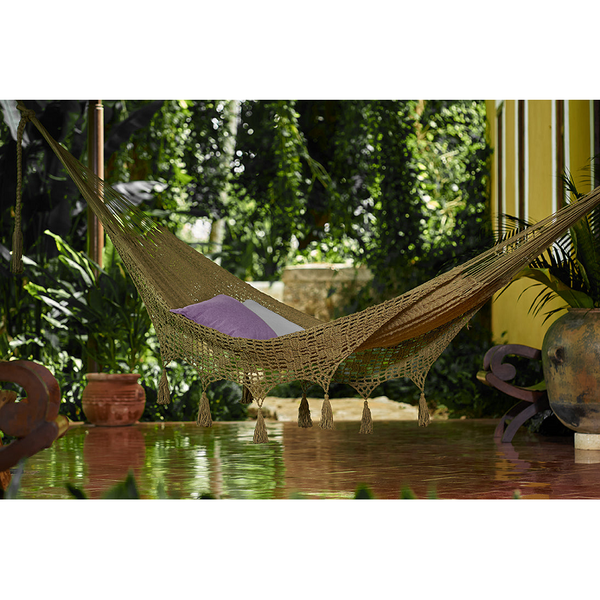 Mayan Legacy Outdoor Undercover Cotton Hammock With Hand Crocheted Tassels King Size Cedar Hammocks
