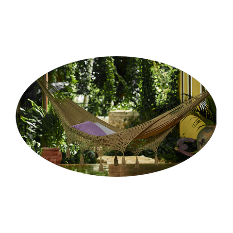 Mayan Legacy Outdoor Undercover Cotton Hammock With Hand Crocheted Tassels King Size Cedar