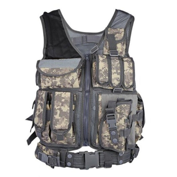 Outlife Tactical Vest Military Swat Assault Shooting Hunting Molle Plate Carrier With Holster Cp Camouflage