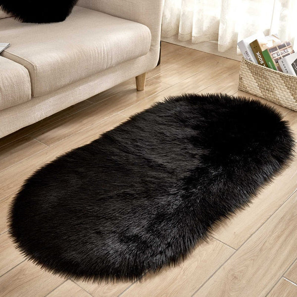Oval Shaped Artificial Wool Fur Soft Plush Rug Carpet Mat