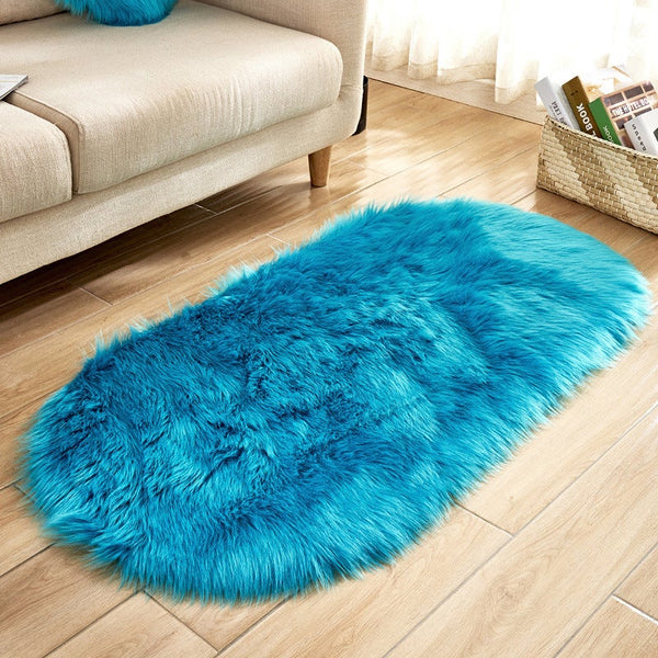 Oval Shaped Artificial Wool Fur Soft Plush Rug Carpet Mat