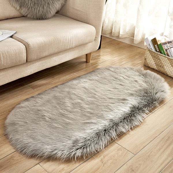 Oval Shaped Artificial Wool Fur Soft Plush Rug Carpet Mat Rugs