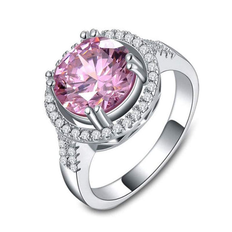 Rings Overlay Cubic Pink Zirconia Lavender Halo