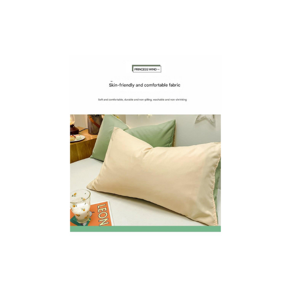 Elosung Green And Grey Washed Cotton Pillowcase Set Solid Color Simple Two Tone Design 48X74cm Pair Pillow Cases
