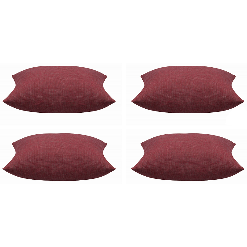 En Pack Of 4 Elements Deep Red Solid Base Colour Square Cushion Covers