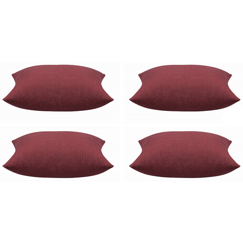 En Pack Of 4 Elements Deep Red Solid Base Colour Square Cushion Covers