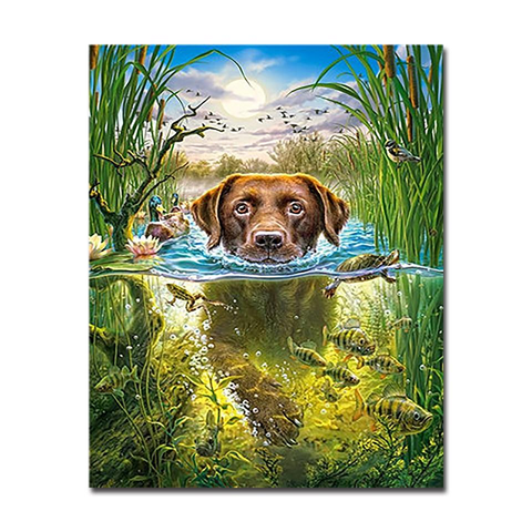 Paint By Numbers Diy Craft Kit Swimming Dog Canvas Wall Art