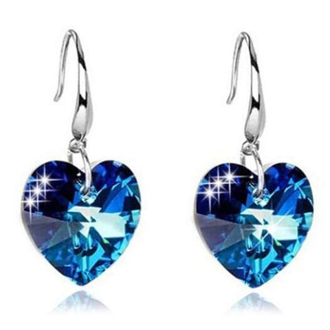 Pair Of Alloy Faux Sapphire Heart Earrings Blue