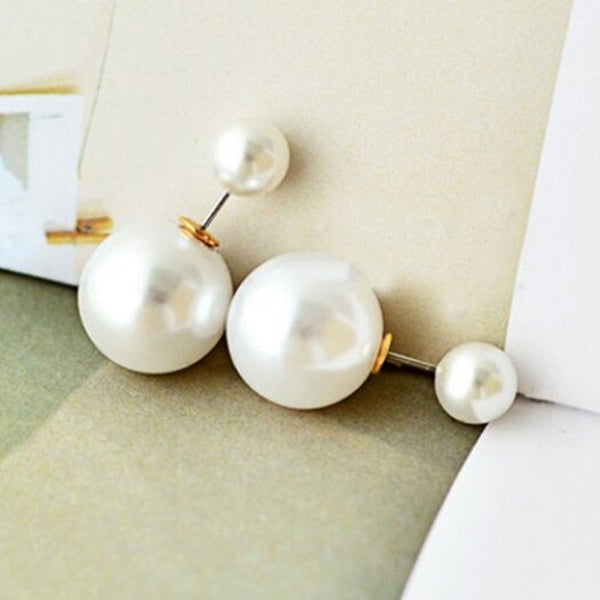 Veile Studios Pair Of Faux Pearl Decorated Double End White Earrings