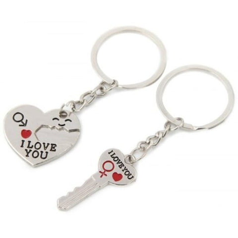 Pair Of Love Heart Couple Keychains Silver