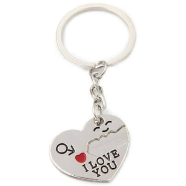 Pair Of Love Heart Couple Keychains Silver